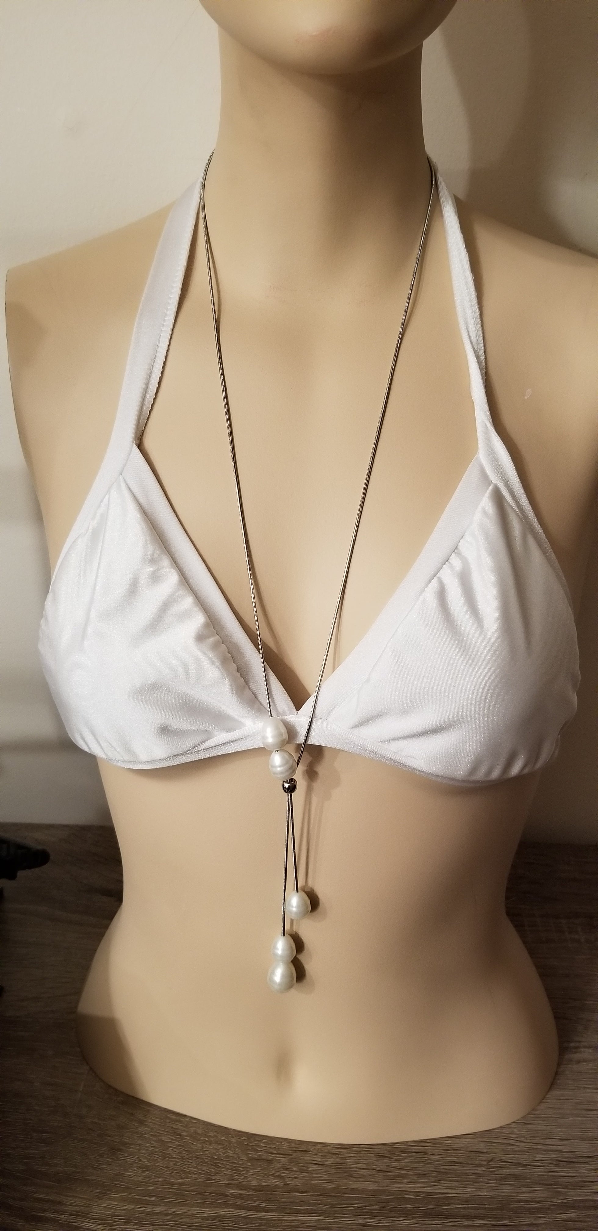 Chico's Silver Tone Simulated Pearl Lariat Necklace