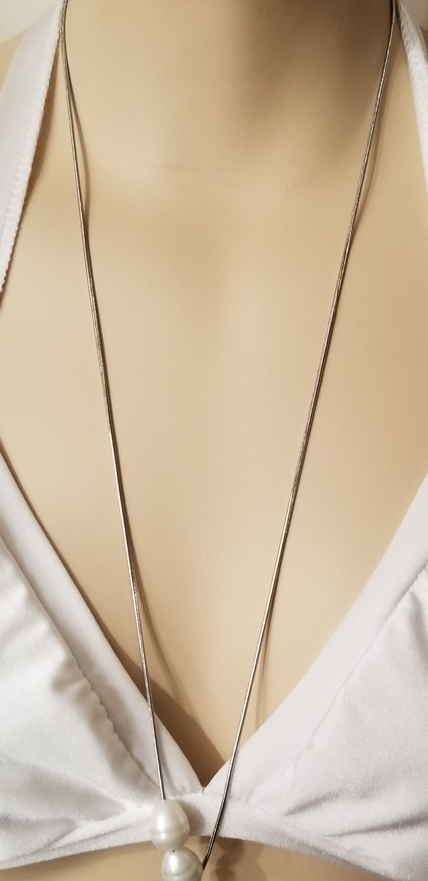 Chico's Silver Tone Simulated Pearl Lariat Necklace