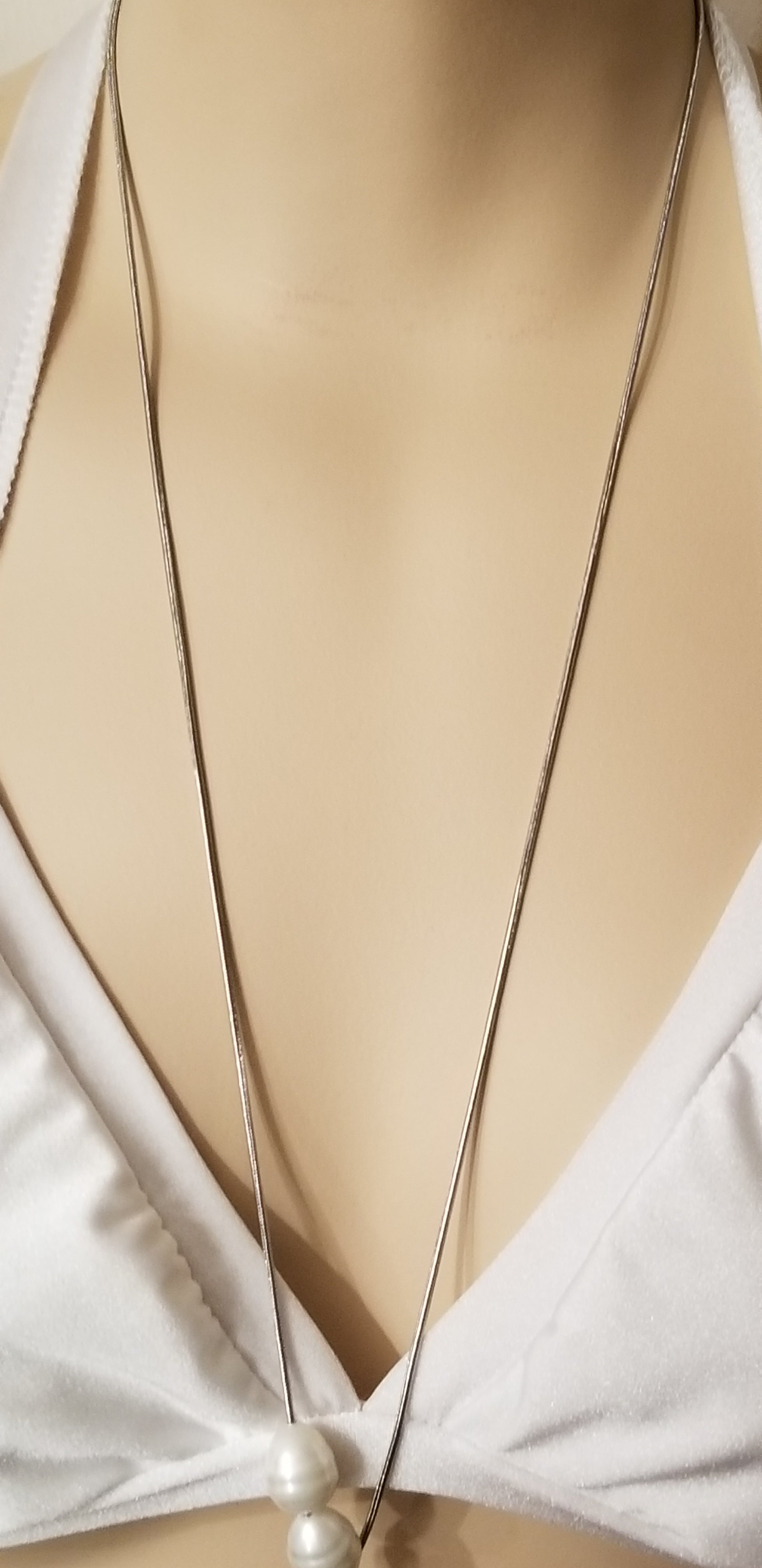 Chico's Silver Tone Simulated Pearl Lariat Necklace