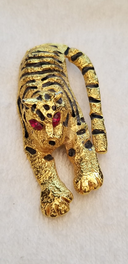 Gold Tone Red Eyed Tiger Brooch