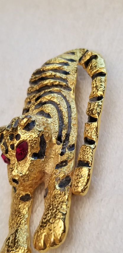 Gold Tone Red Eyed Tiger Brooch