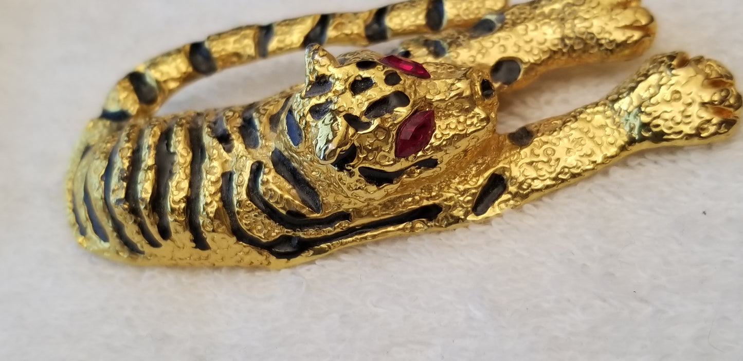 Gold Tone Red Eyed Tiger Brooch