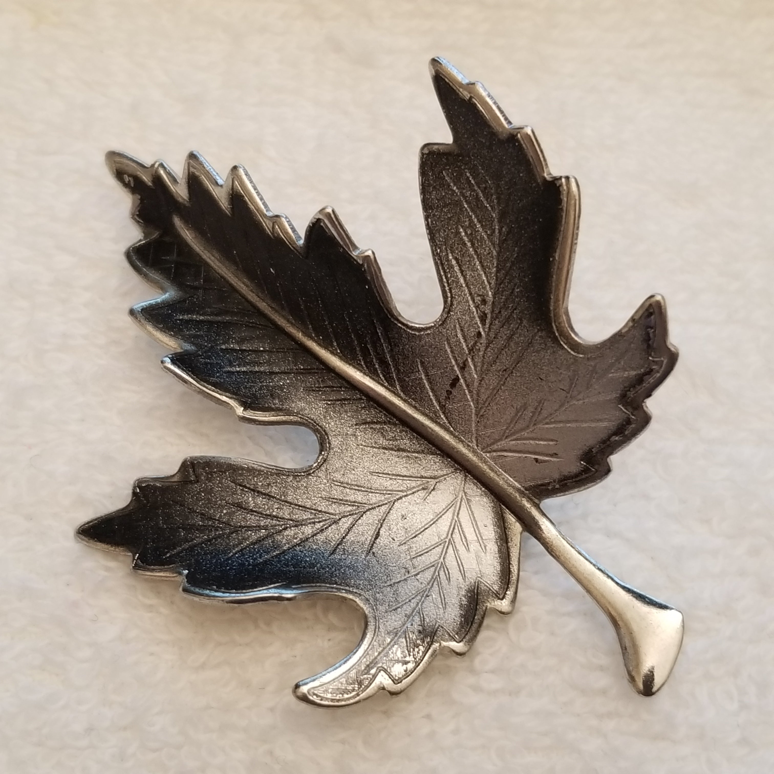 Black & Grey Hombre Maple Fall Leaf Brooch
