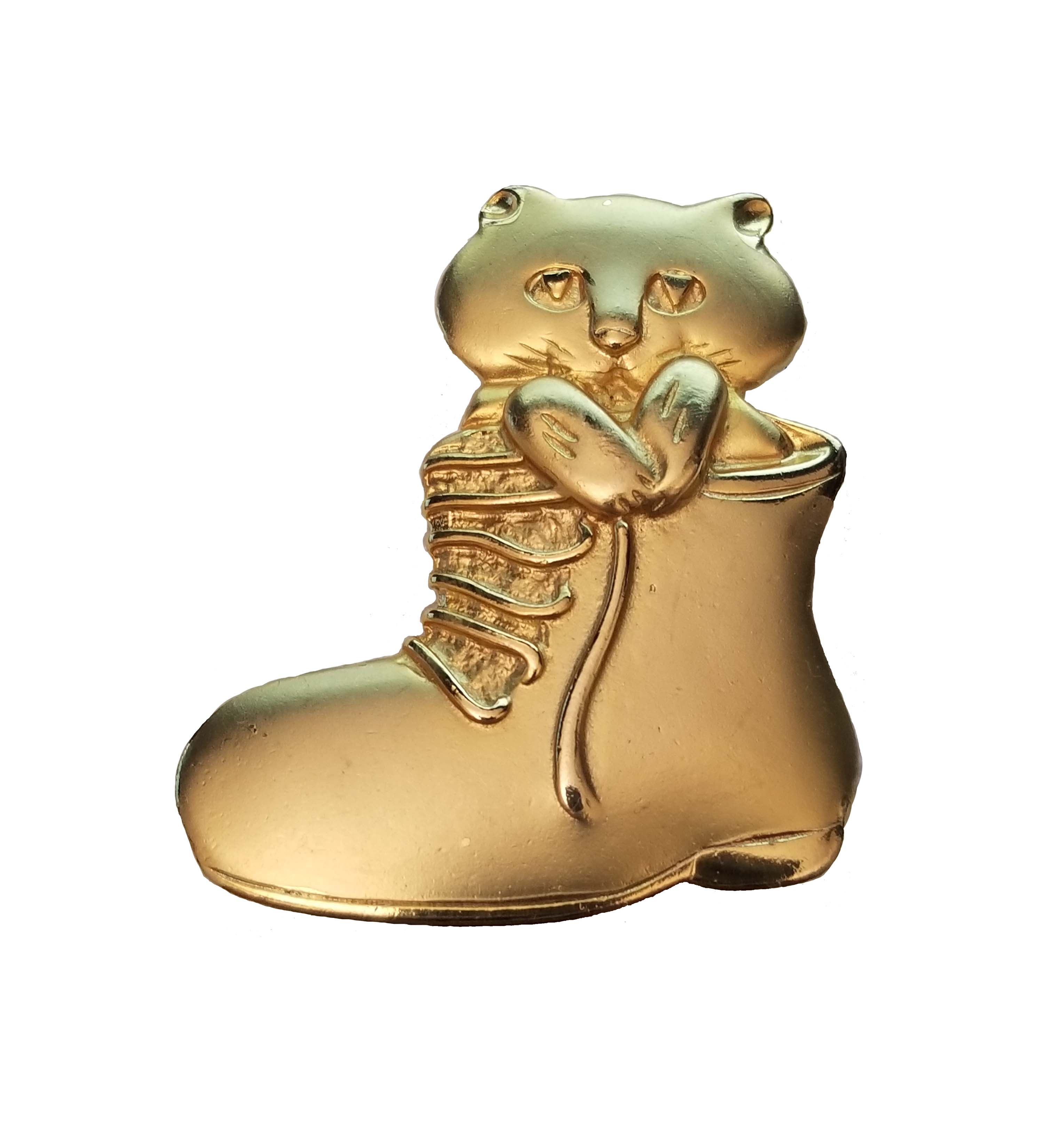 Gold Tone Cat In Boot Brooch