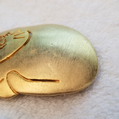 Gold Tone Chonky Cat Brooch