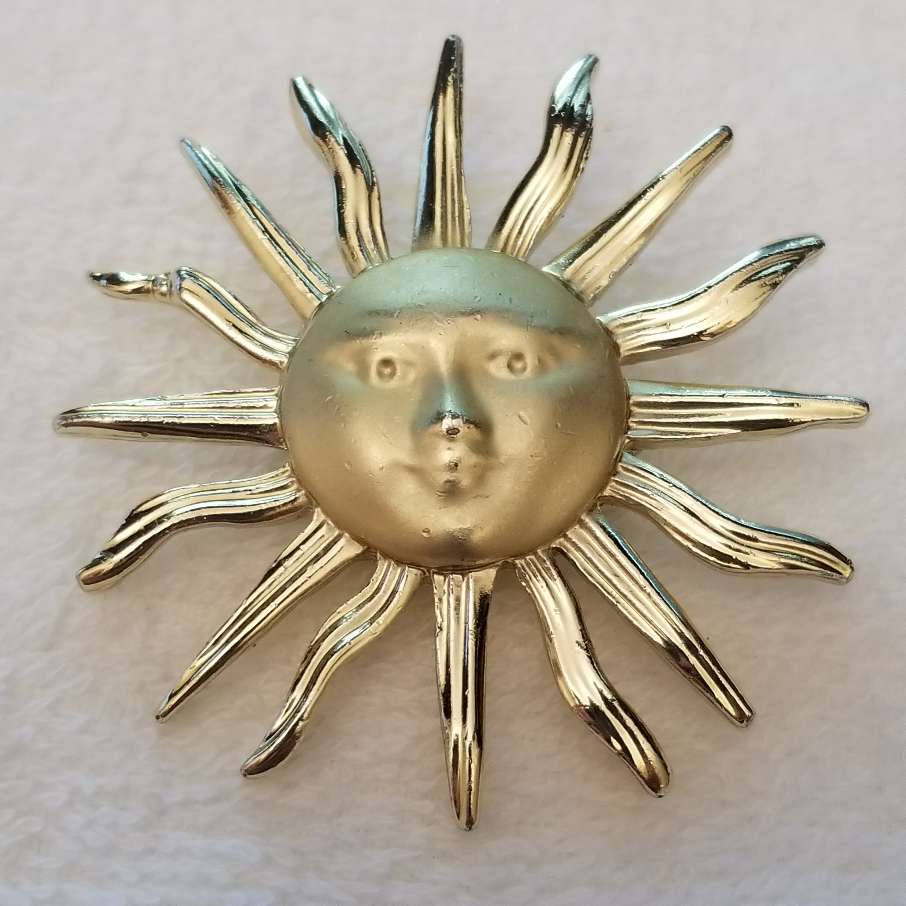 Gold Tone Sun Brooch