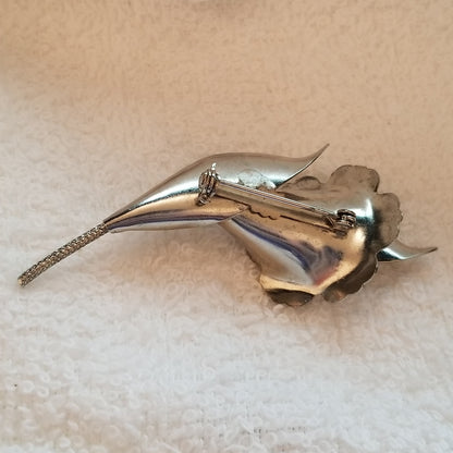 Silver Tone Flower Brooch