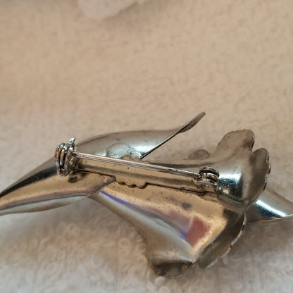 Silver Tone Flower Brooch