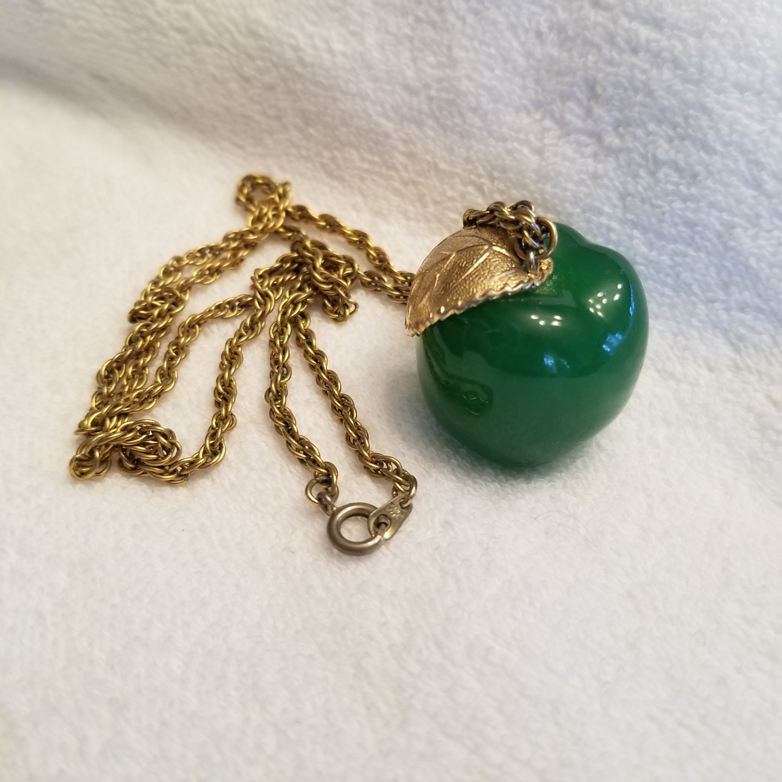 Vintage Green Apple Gold Tone Necklace