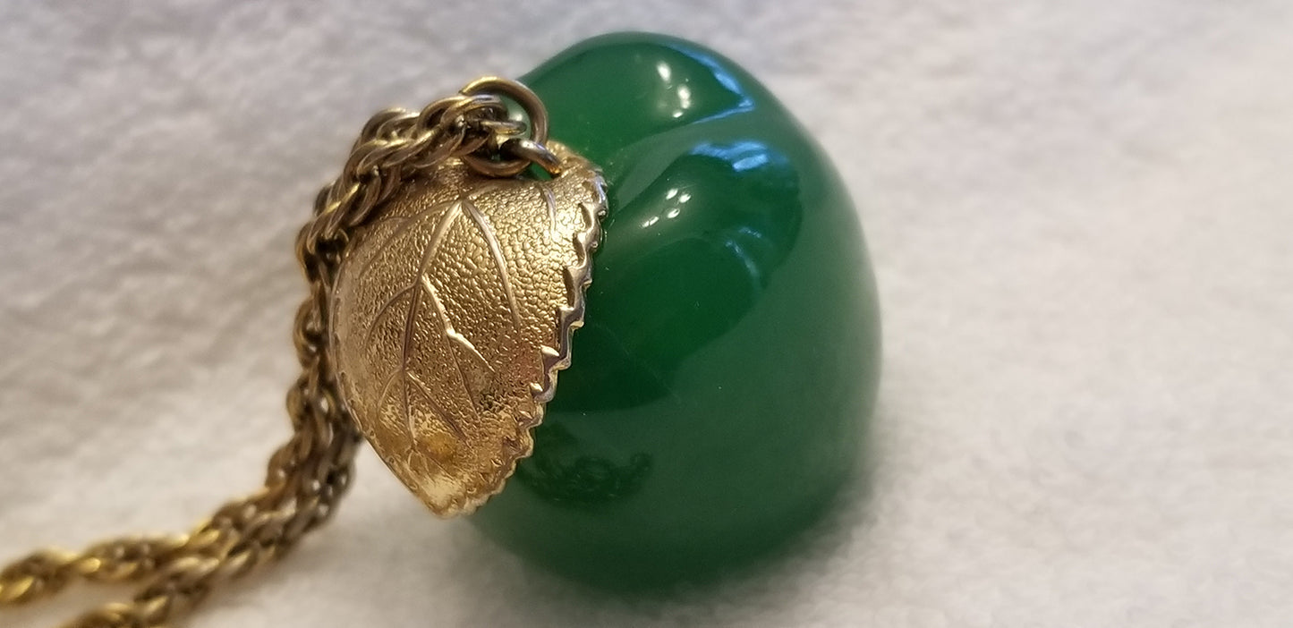 Vintage Green Apple Gold Tone Necklace