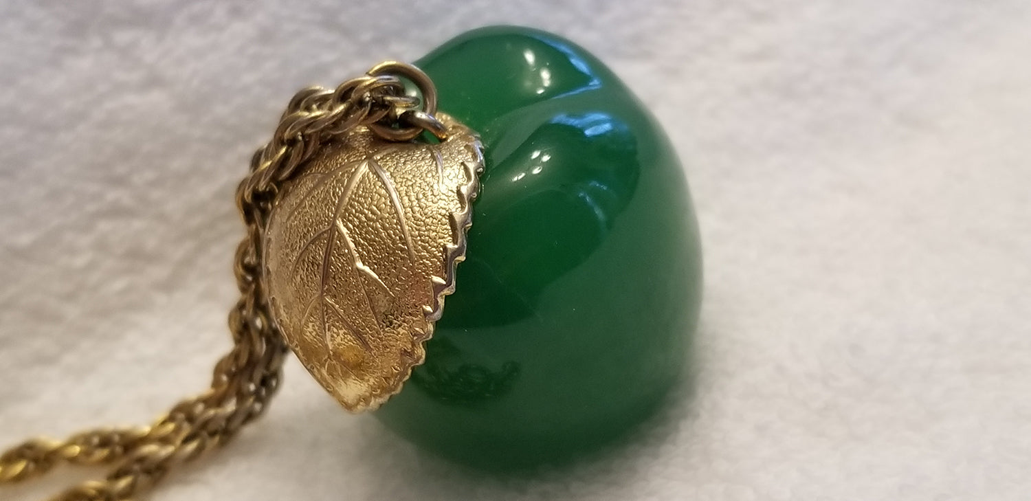 Vintage Green Apple Gold Tone Necklace