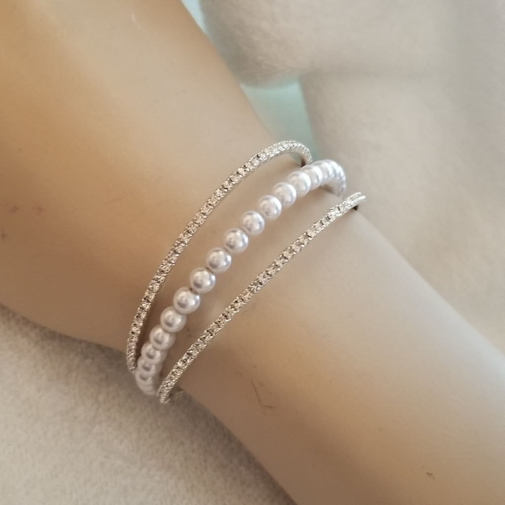 Dainty Napier Silver Tone Beaded Rhinestone Bracelet