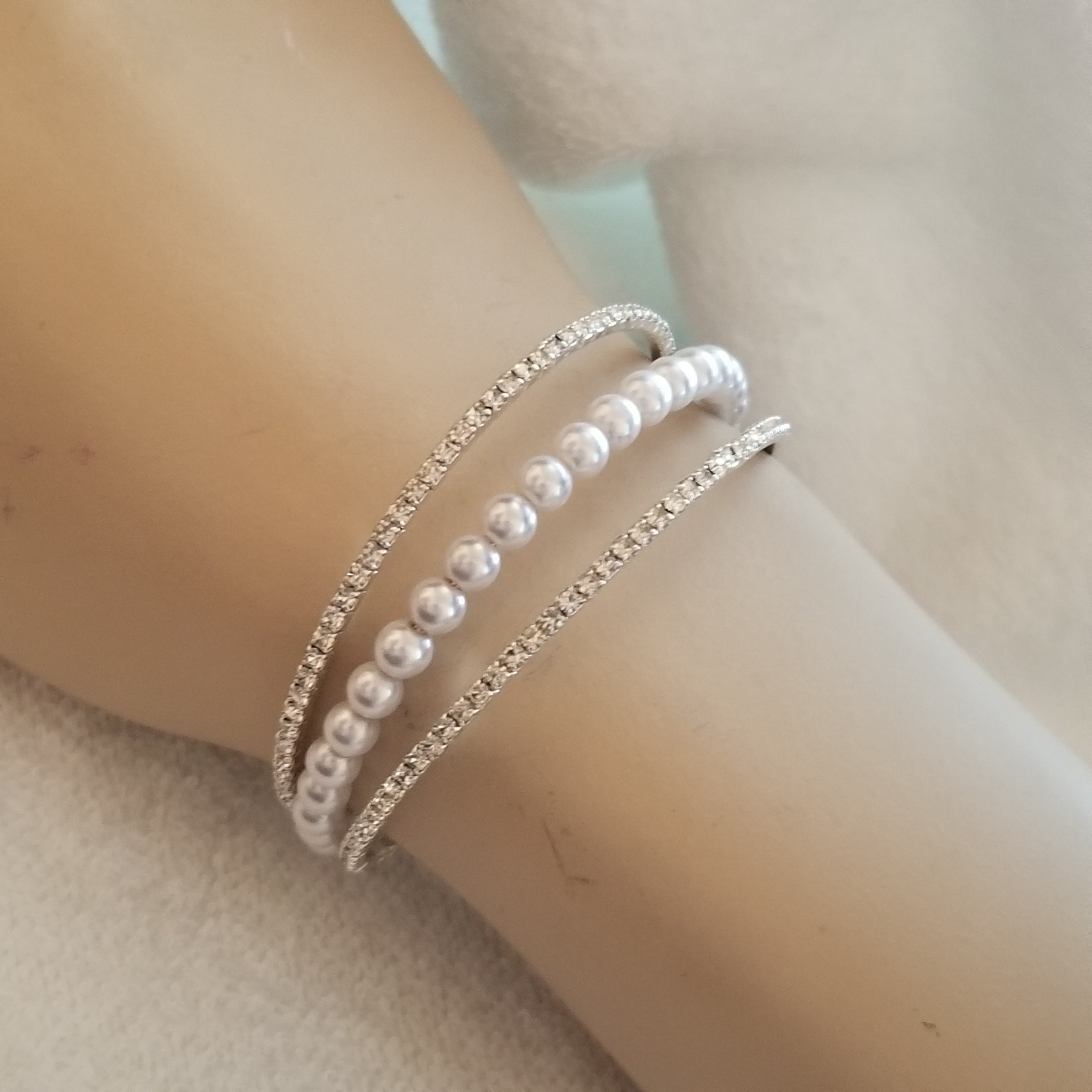 Dainty Napier Silver Tone Beaded Rhinestone Bracelet