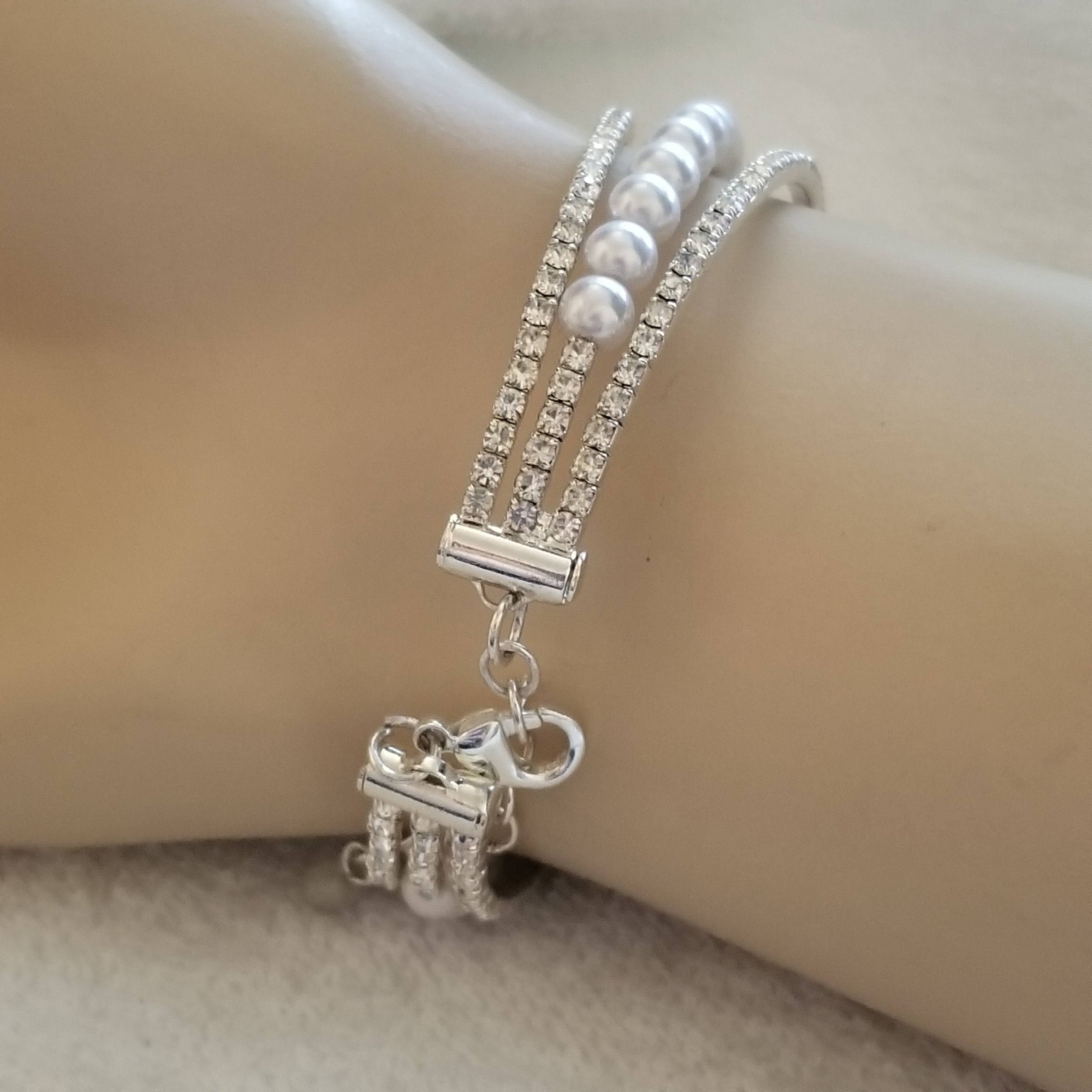 Dainty Napier Silver Tone Beaded Rhinestone Bracelet