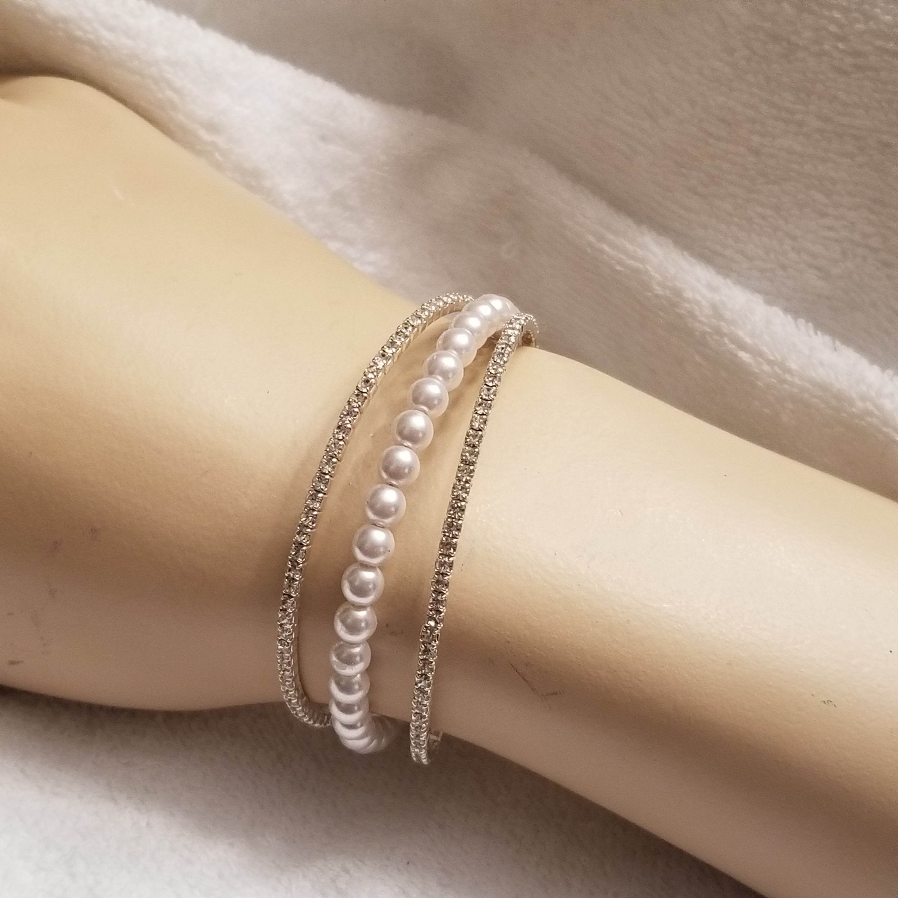 Dainty Napier Silver Tone Beaded Rhinestone Bracelet