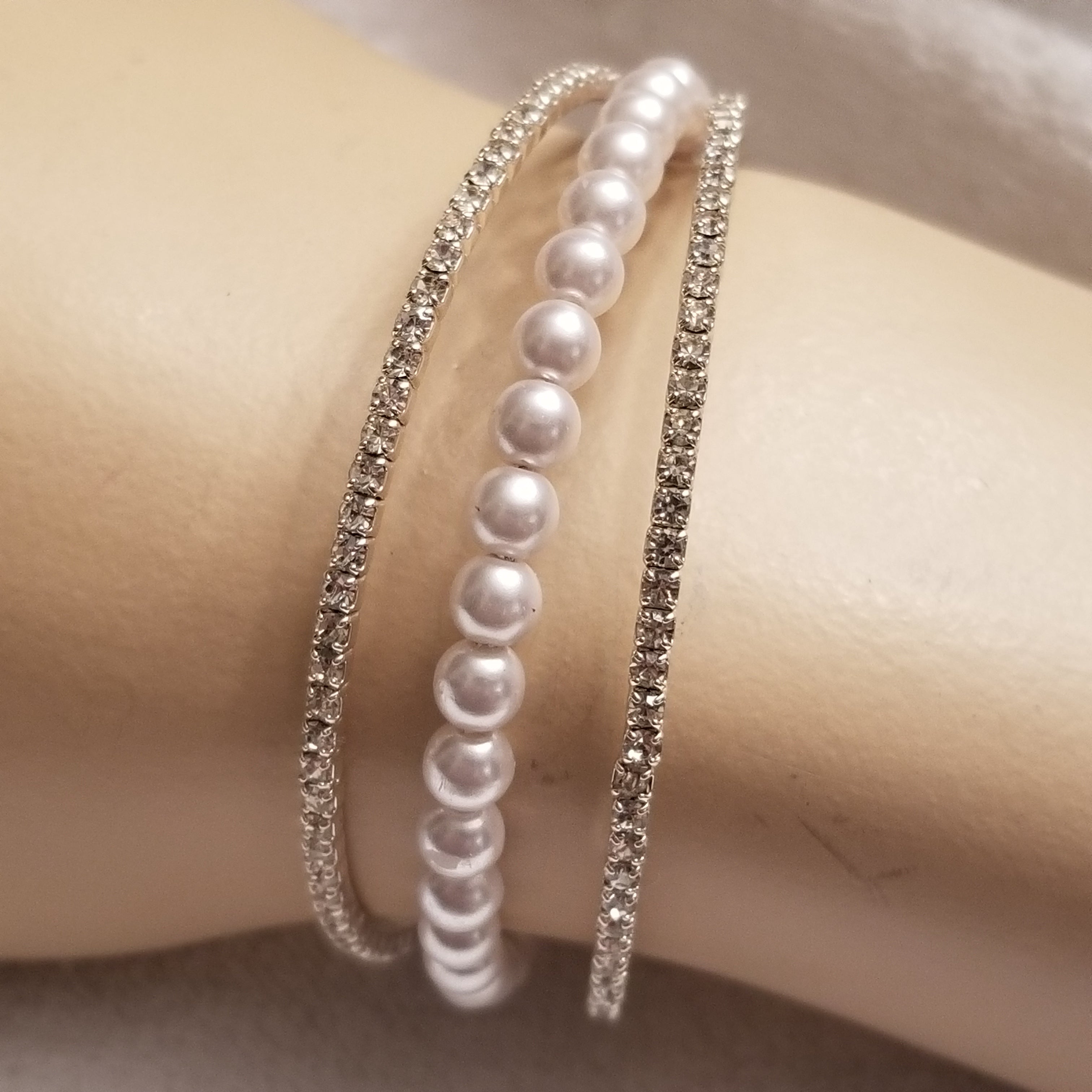 Dainty Napier Silver Tone Beaded Rhinestone Bracelet