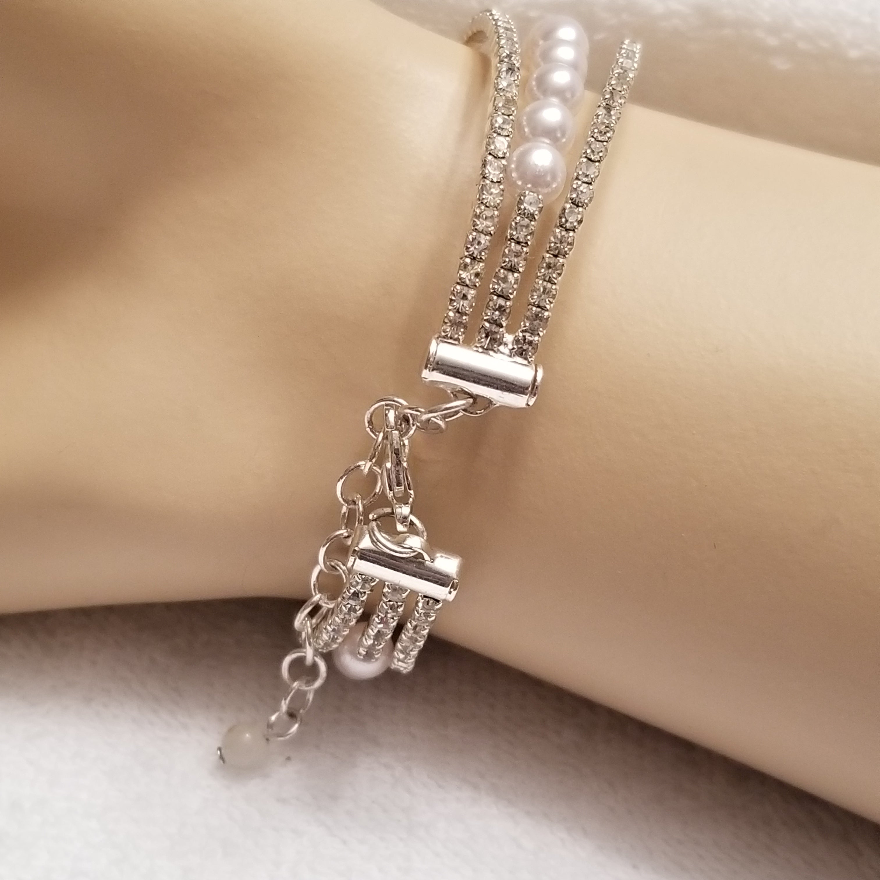 Dainty Napier Silver Tone Beaded Rhinestone Bracelet