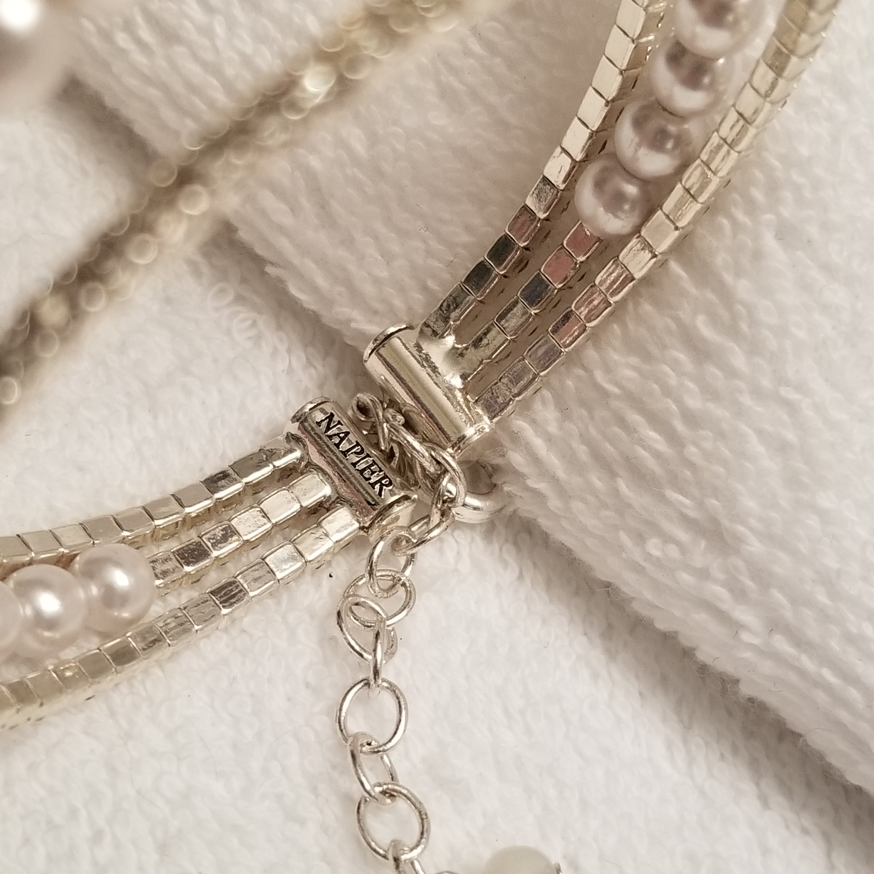 Dainty Napier Silver Tone Beaded Rhinestone Bracelet