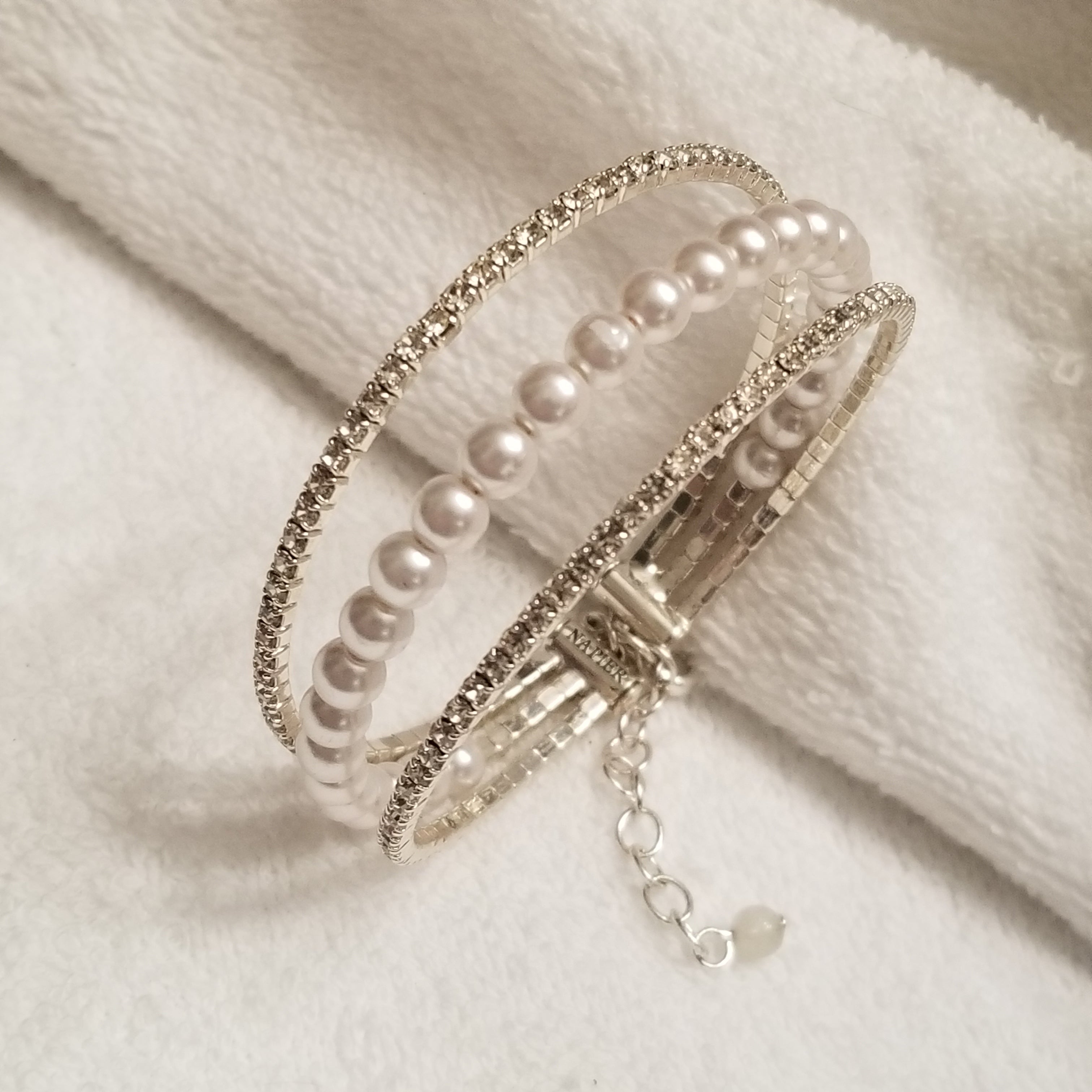 Dainty Napier Silver Tone Beaded Rhinestone Bracelet