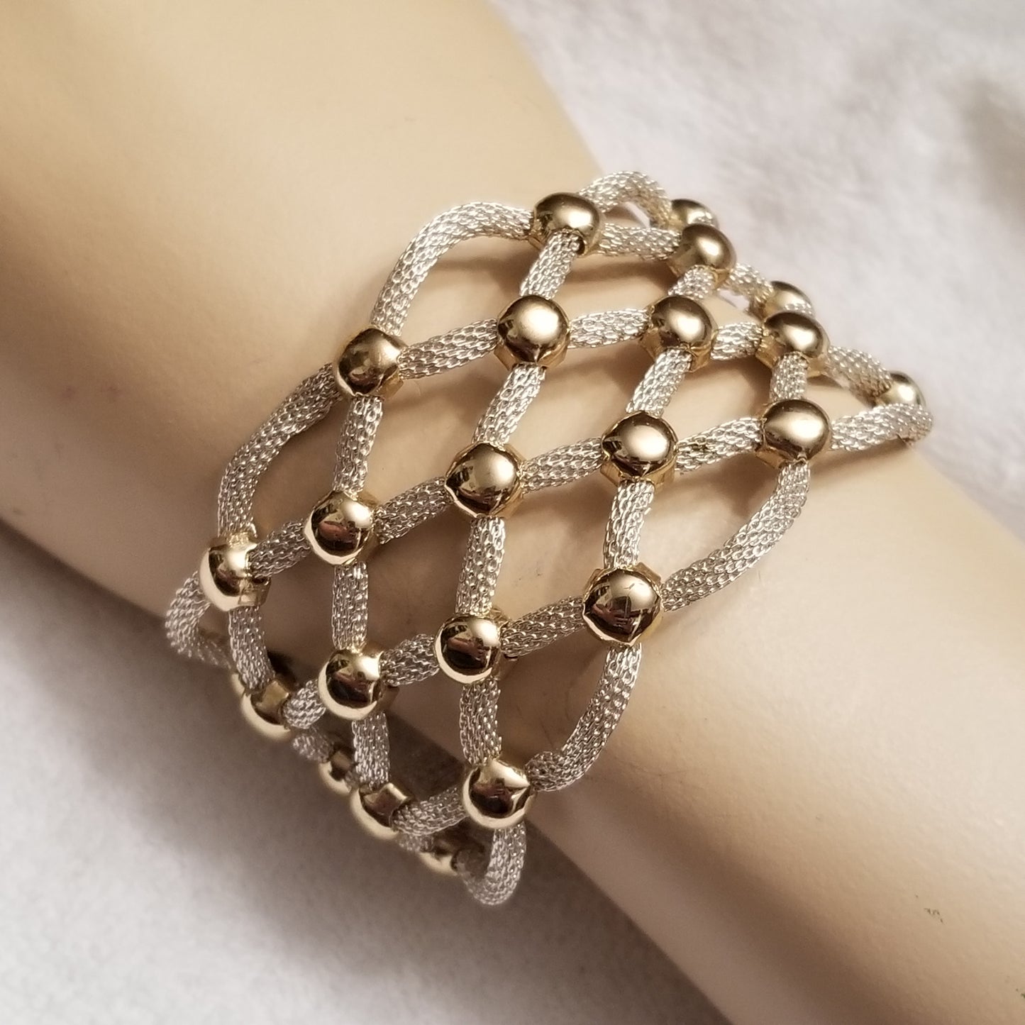 Silver & Gold Tone Mesh Magnet Bracelet