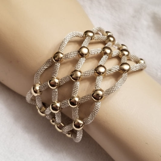 Silver & Gold Tone Mesh Magnet Bracelet