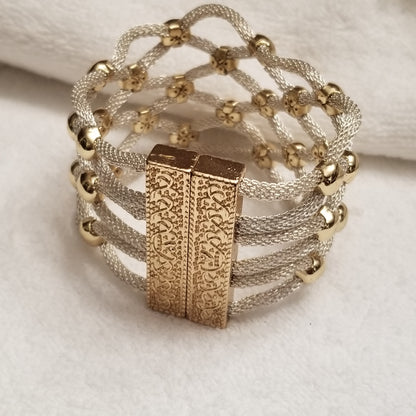 Silver & Gold Tone Mesh Magnet Bracelet