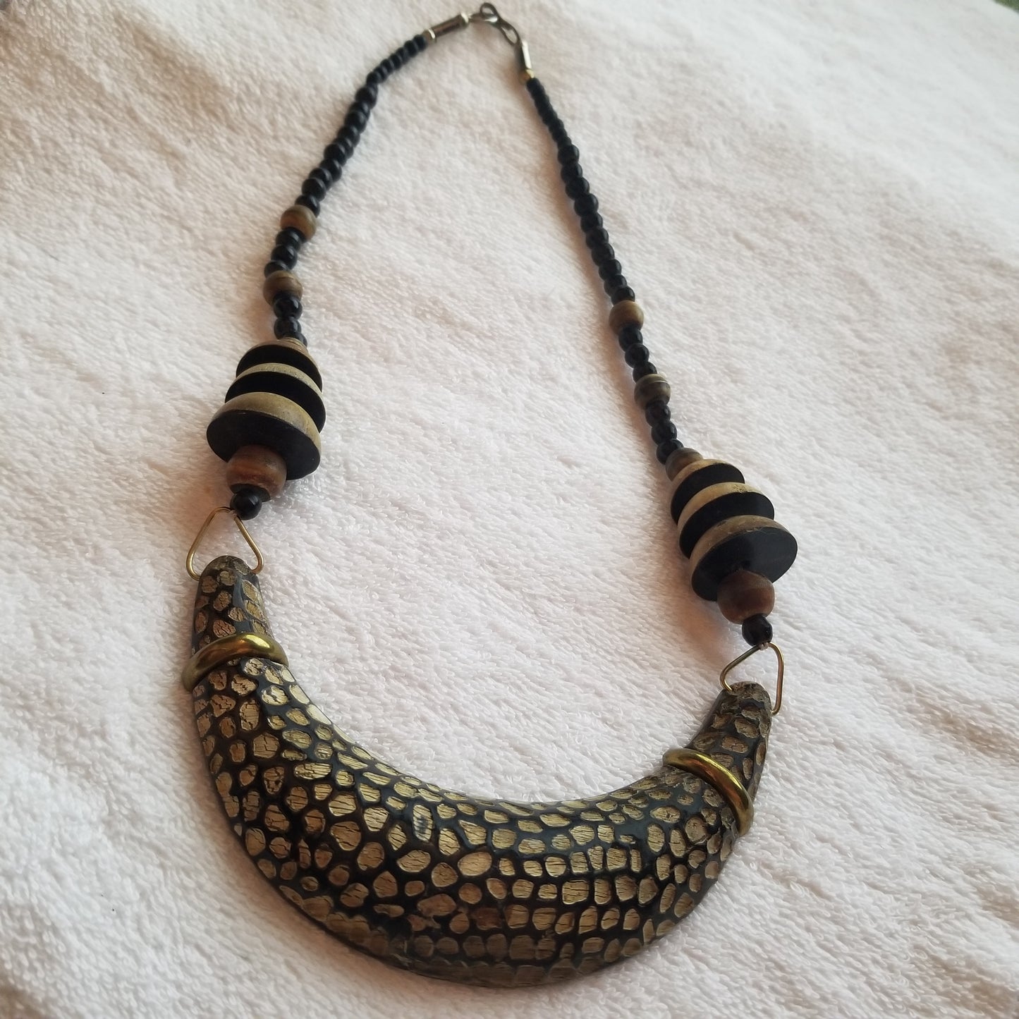 Wood Crescent Moon Necklace