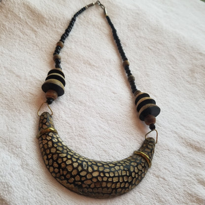 Wood Crescent Moon Necklace