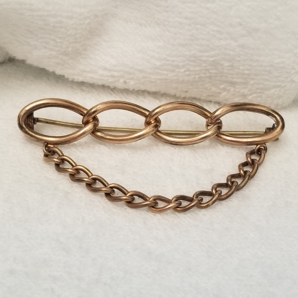 1900s Victorian 9kt Women's Suffrage Interlocking Chain Bar Brooch