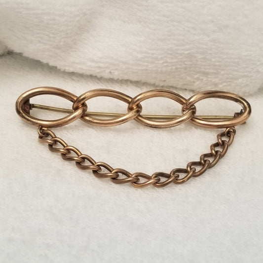 1900s Victorian 9kt Women's Suffrage Interlocking Chain Bar Brooch