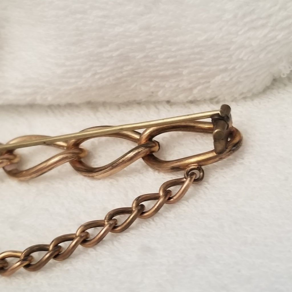 1900s Victorian 9kt Women's Suffrage Interlocking Chain Bar Brooch