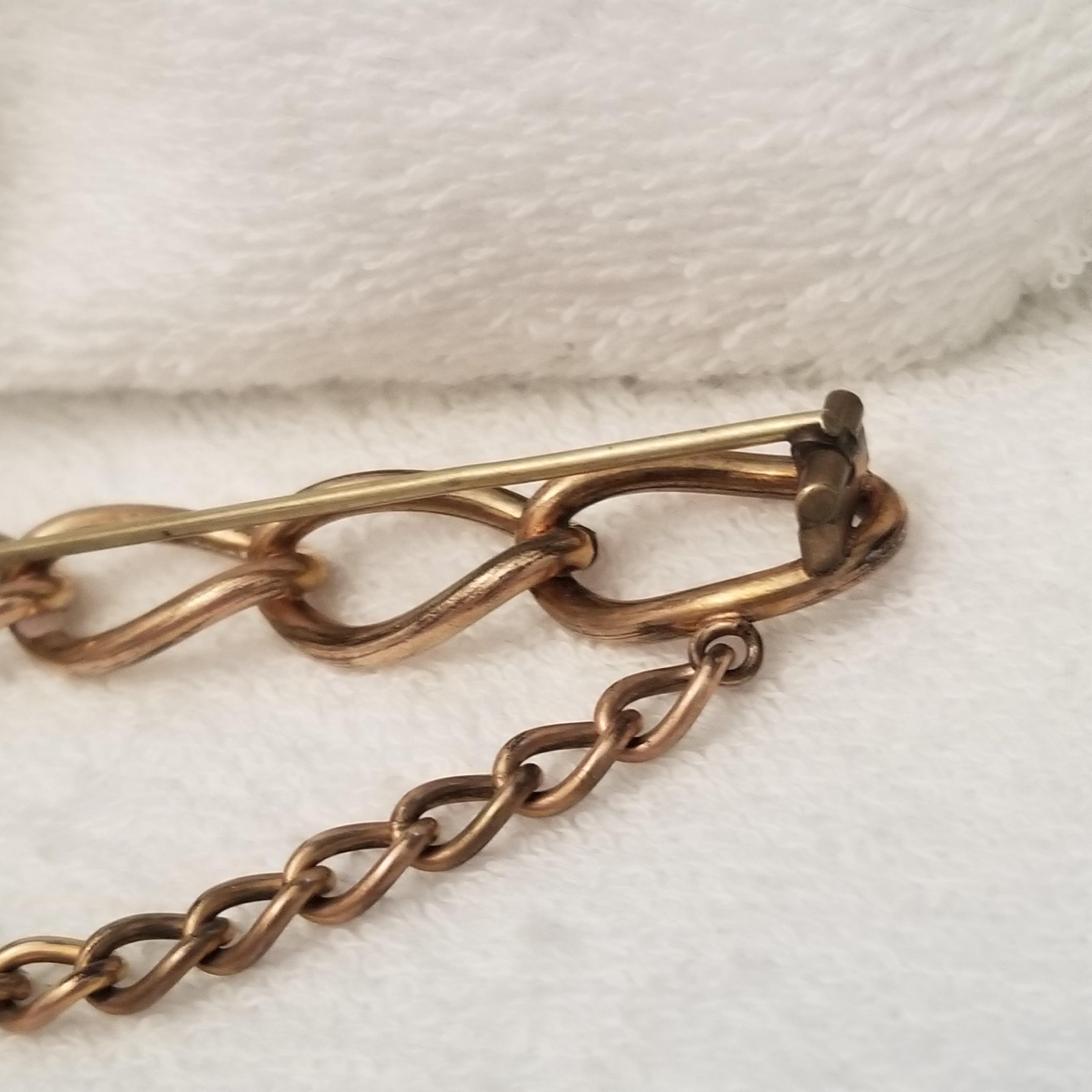 1900s Victorian 9kt Women's Suffrage Interlocking Chain Bar Brooch