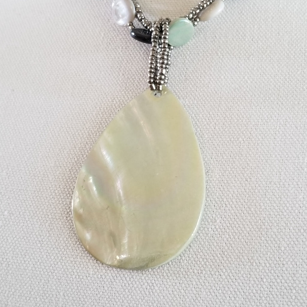 Beaded Tear-Drop Mother Of Pearl Necklace