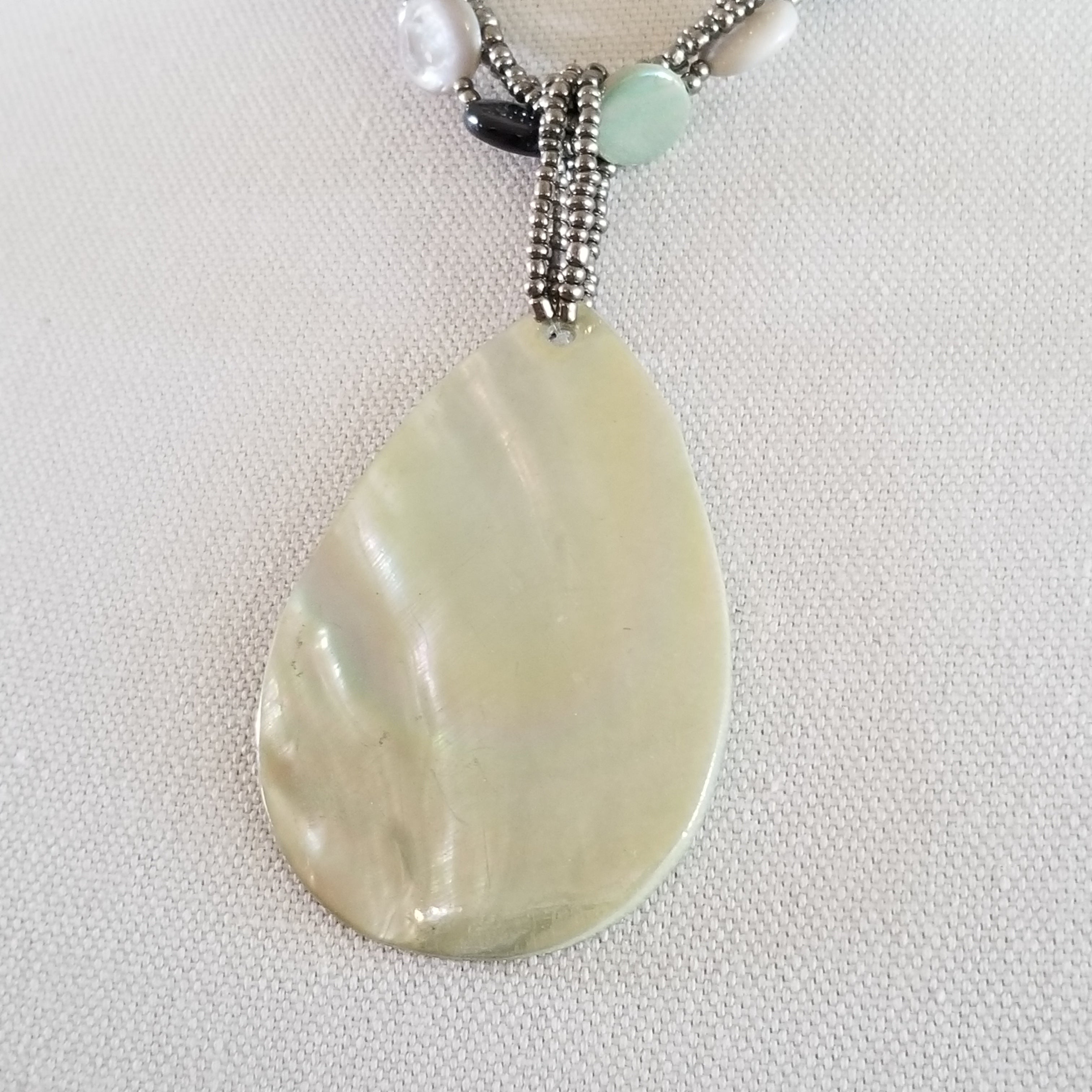 Beaded Tear-Drop Mother Of Pearl Necklace