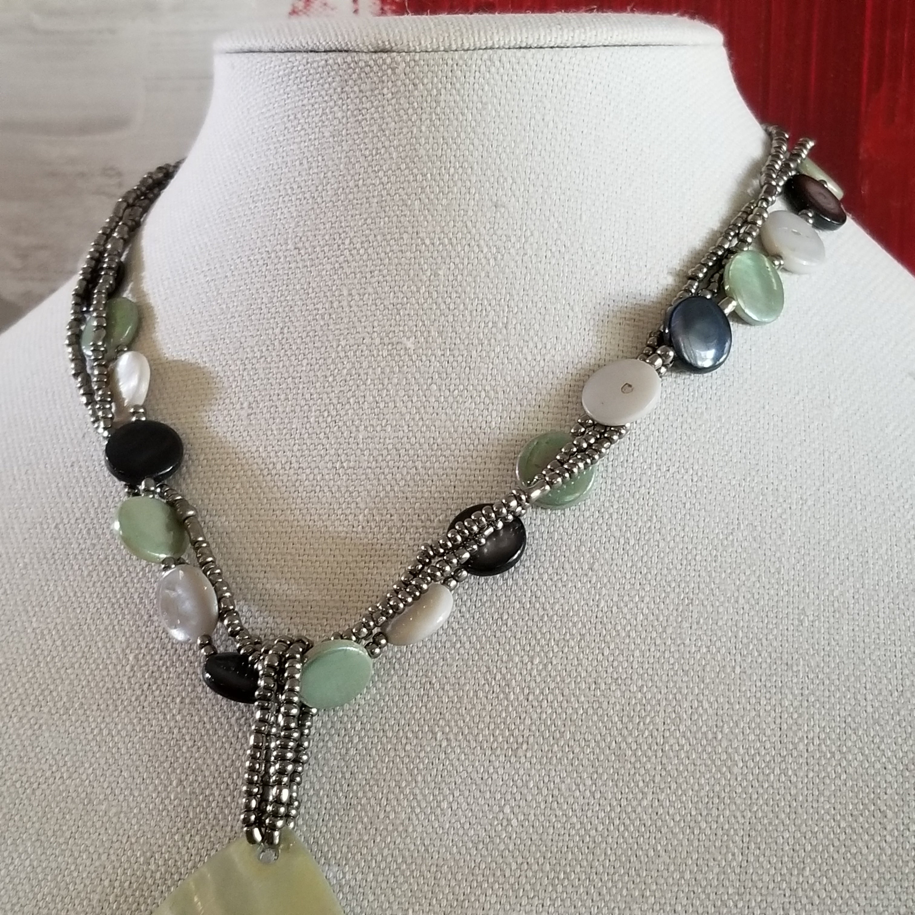 Beaded Tear-Drop Mother Of Pearl Necklace