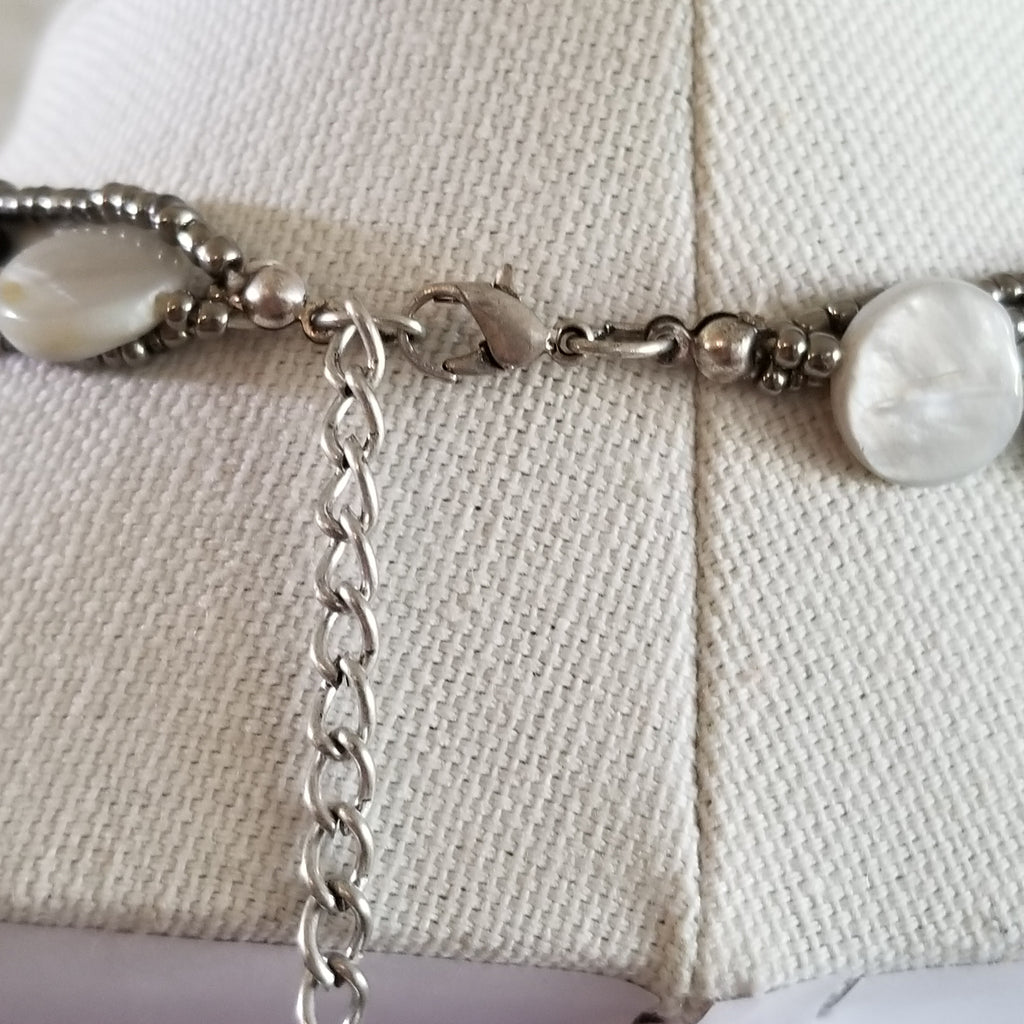Beaded Tear-Drop Mother Of Pearl Necklace