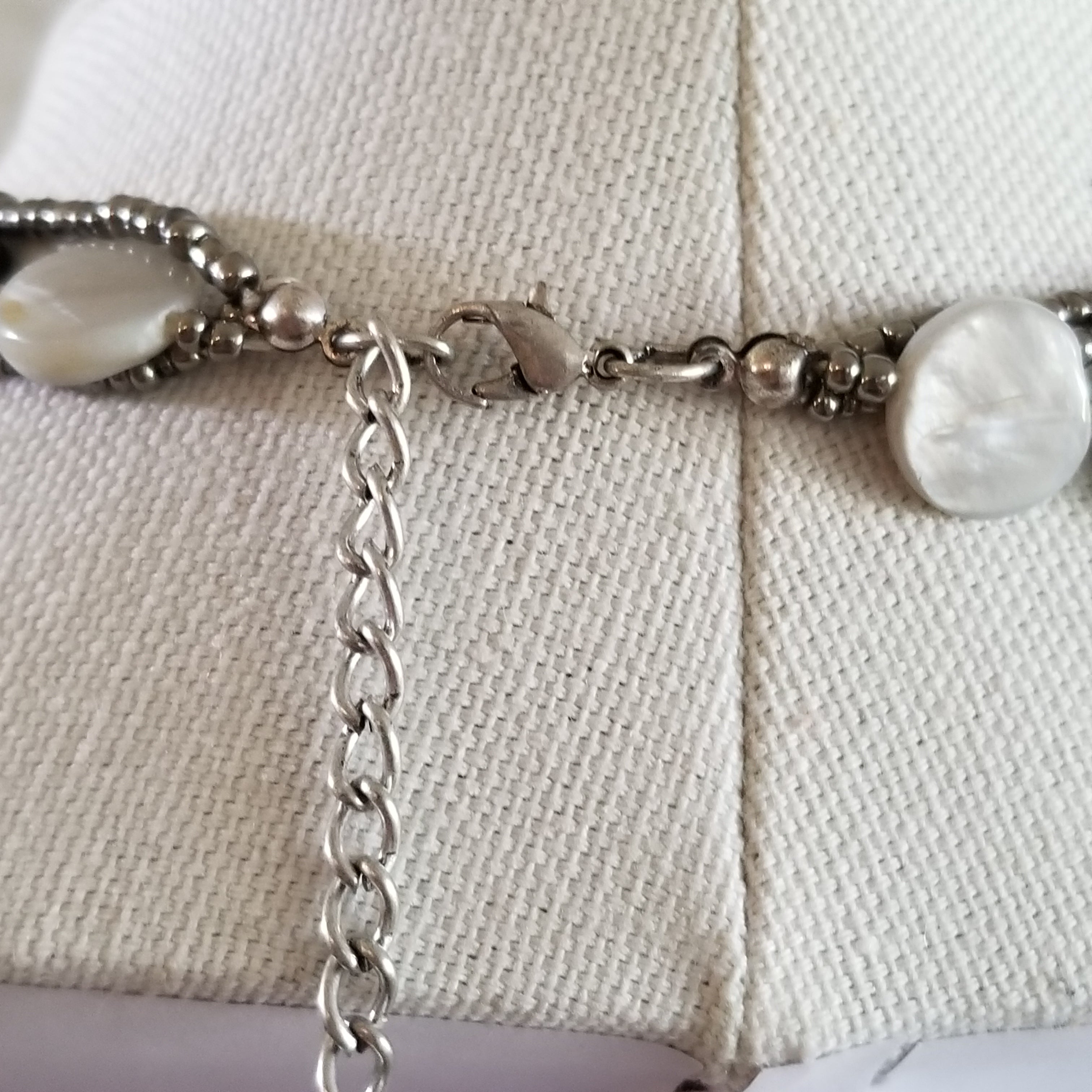 Beaded Tear-Drop Mother Of Pearl Necklace