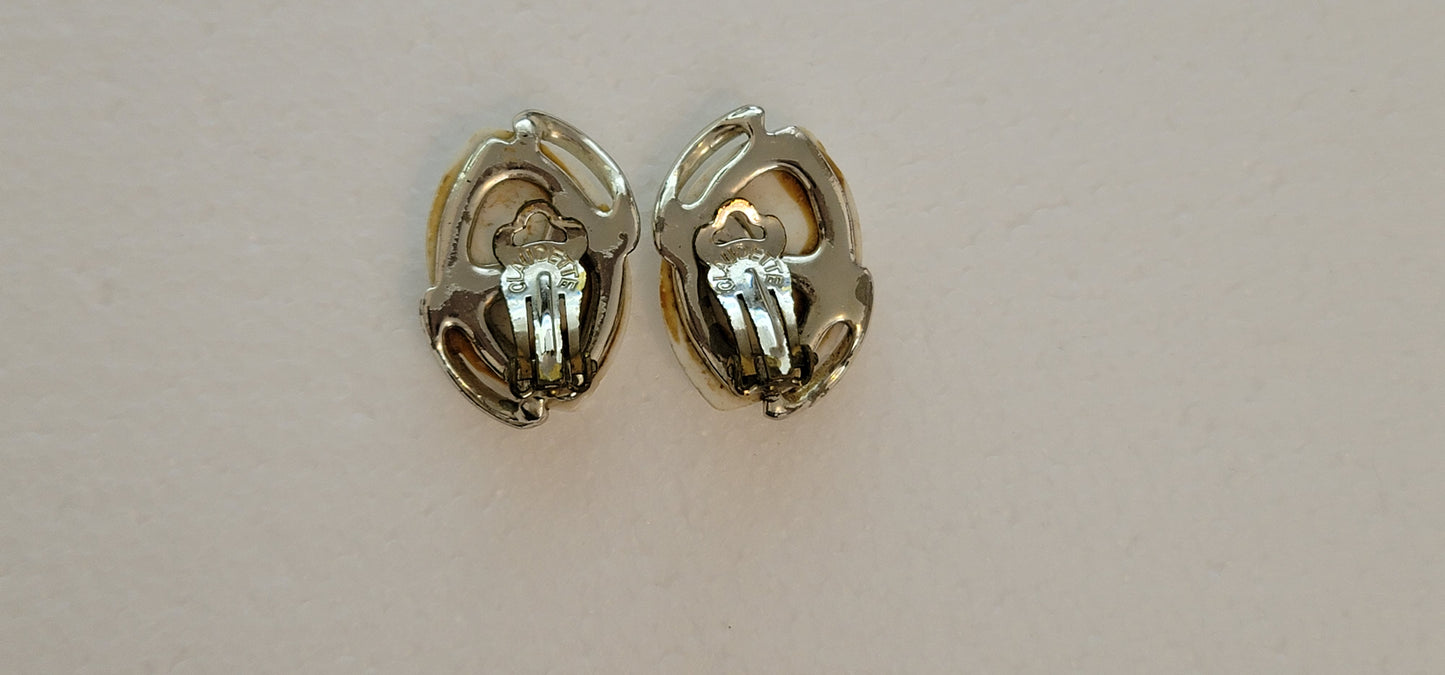 White Silver Vintage Clip On Earrings