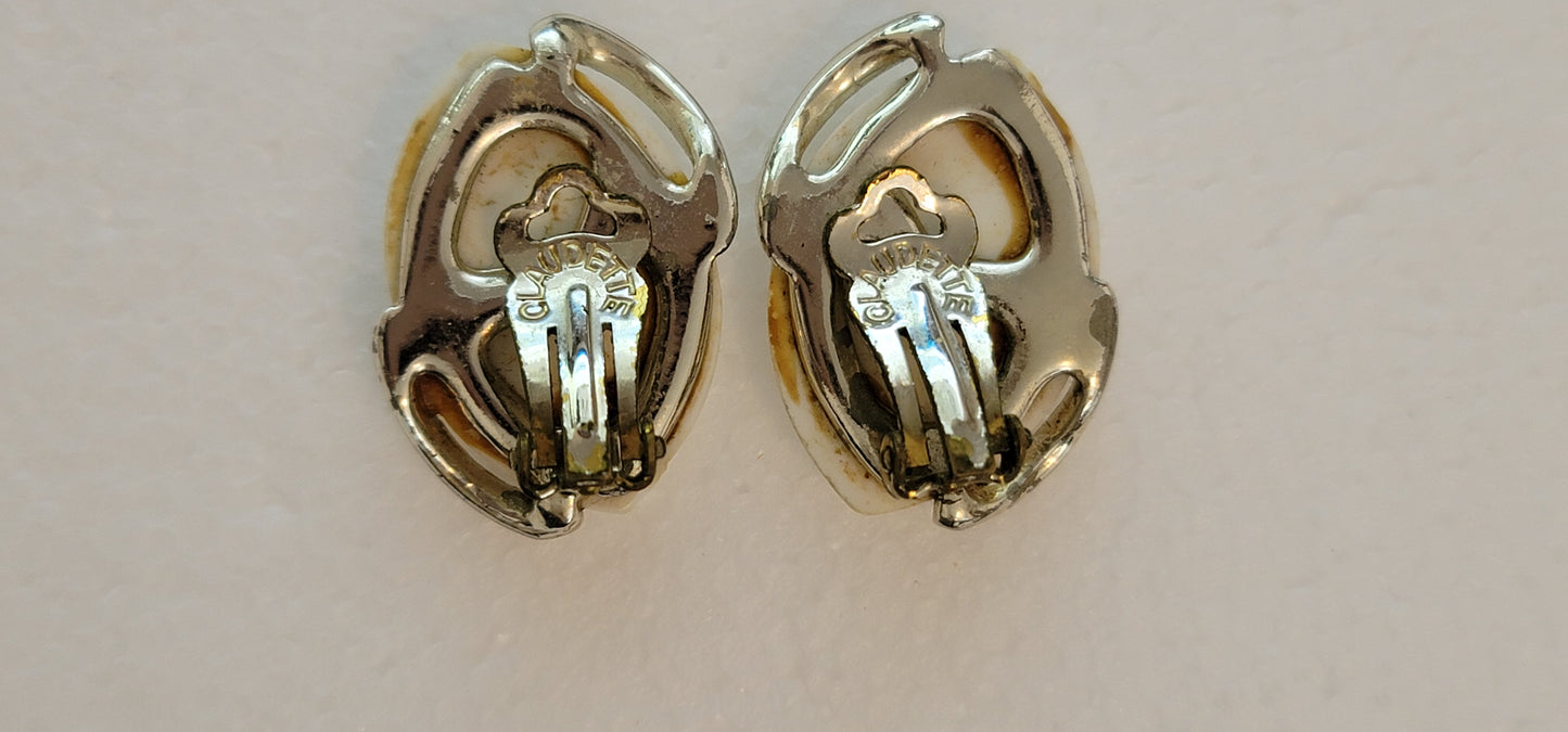 White Silver Vintage Clip On Earrings