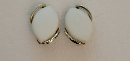 White Silver Vintage Clip On Earrings