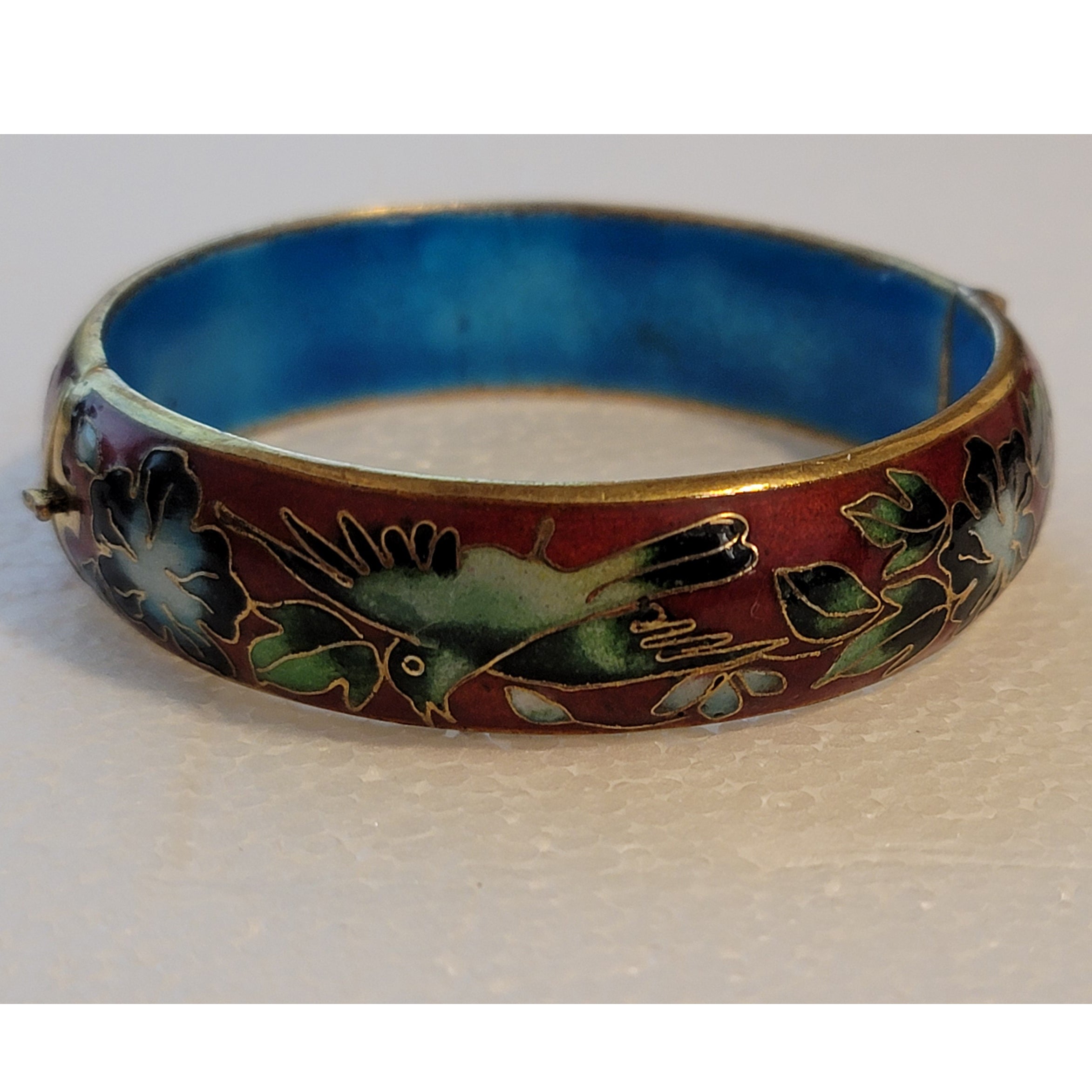 Vintage Red Cloisonné Hinge Bracelet
