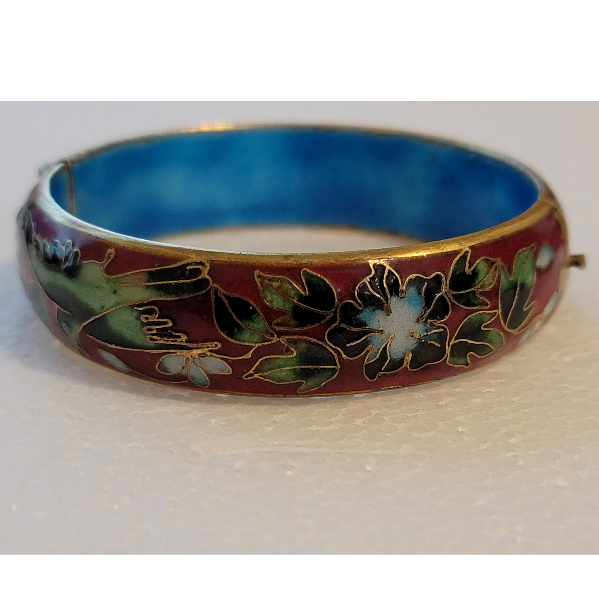 Vintage Red Cloisonné Hinge Bracelet