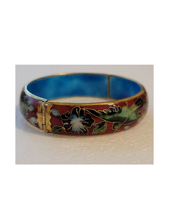 Vintage Red Cloisonné Hinge Bracelet