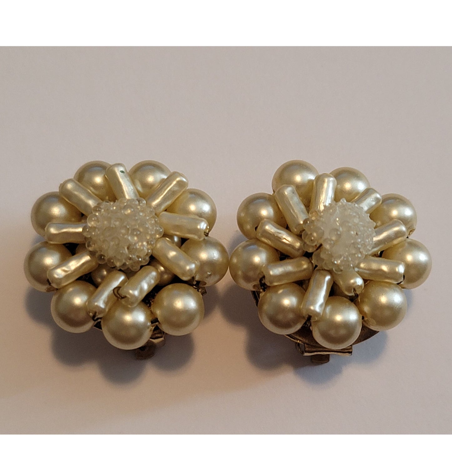 Vintage Simulated Pearl Bead Button Clip On Earrings