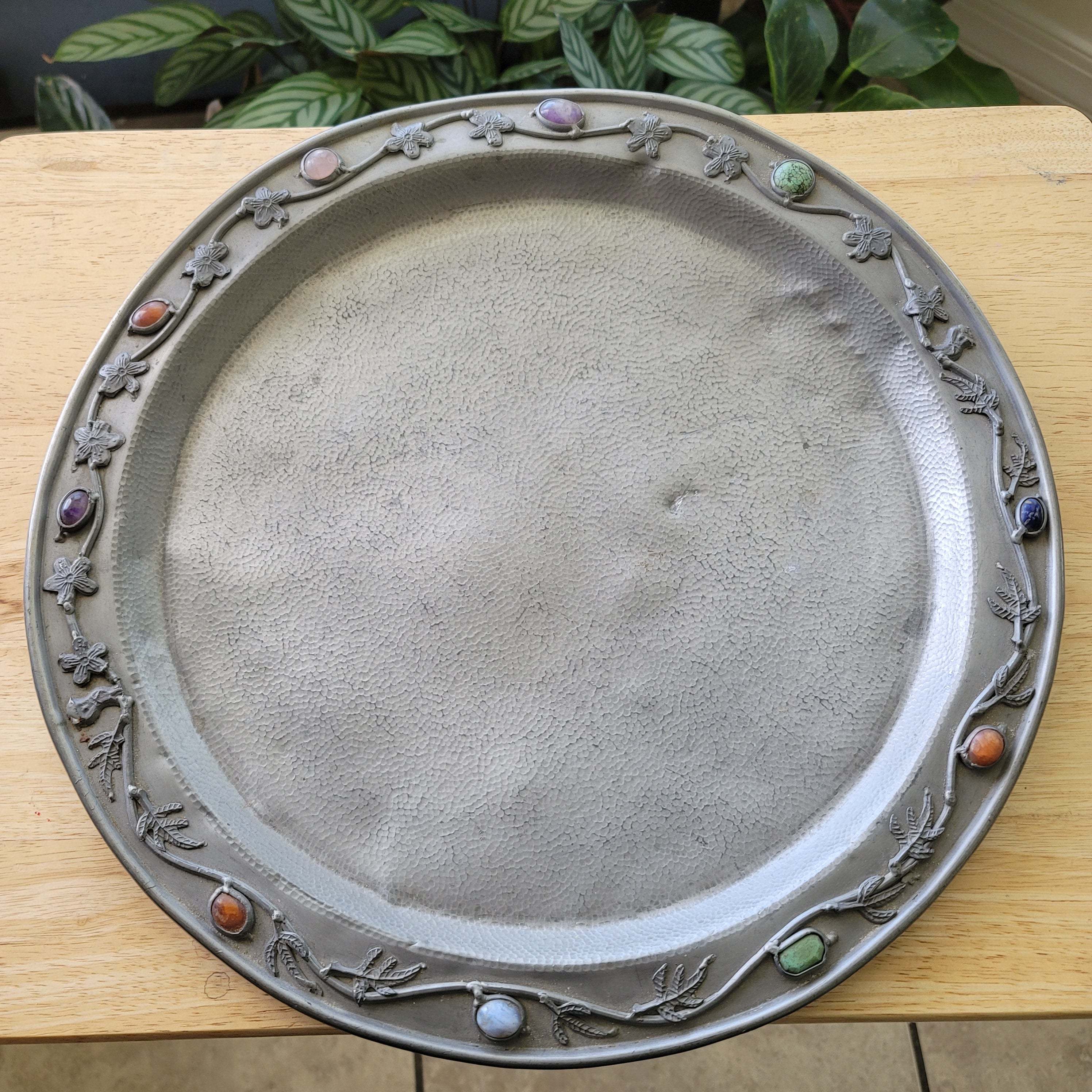 Antique Pewter Stone chinese Plate