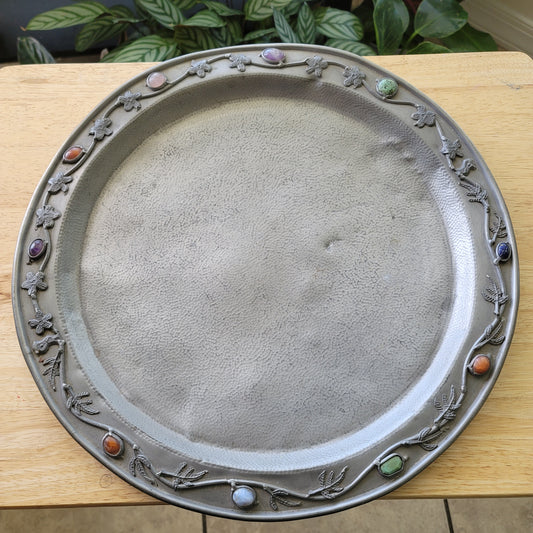 Antique Pewter Stone chinese Plate
