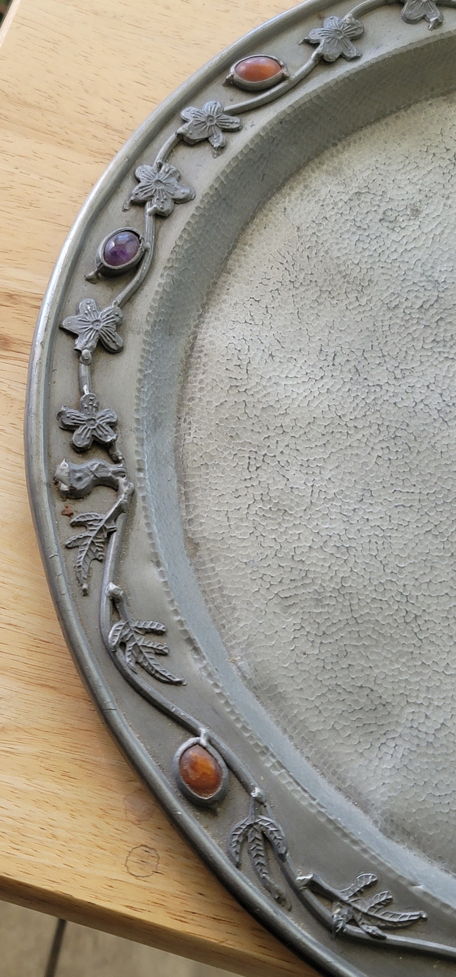 Antique Pewter Stone chinese Plate