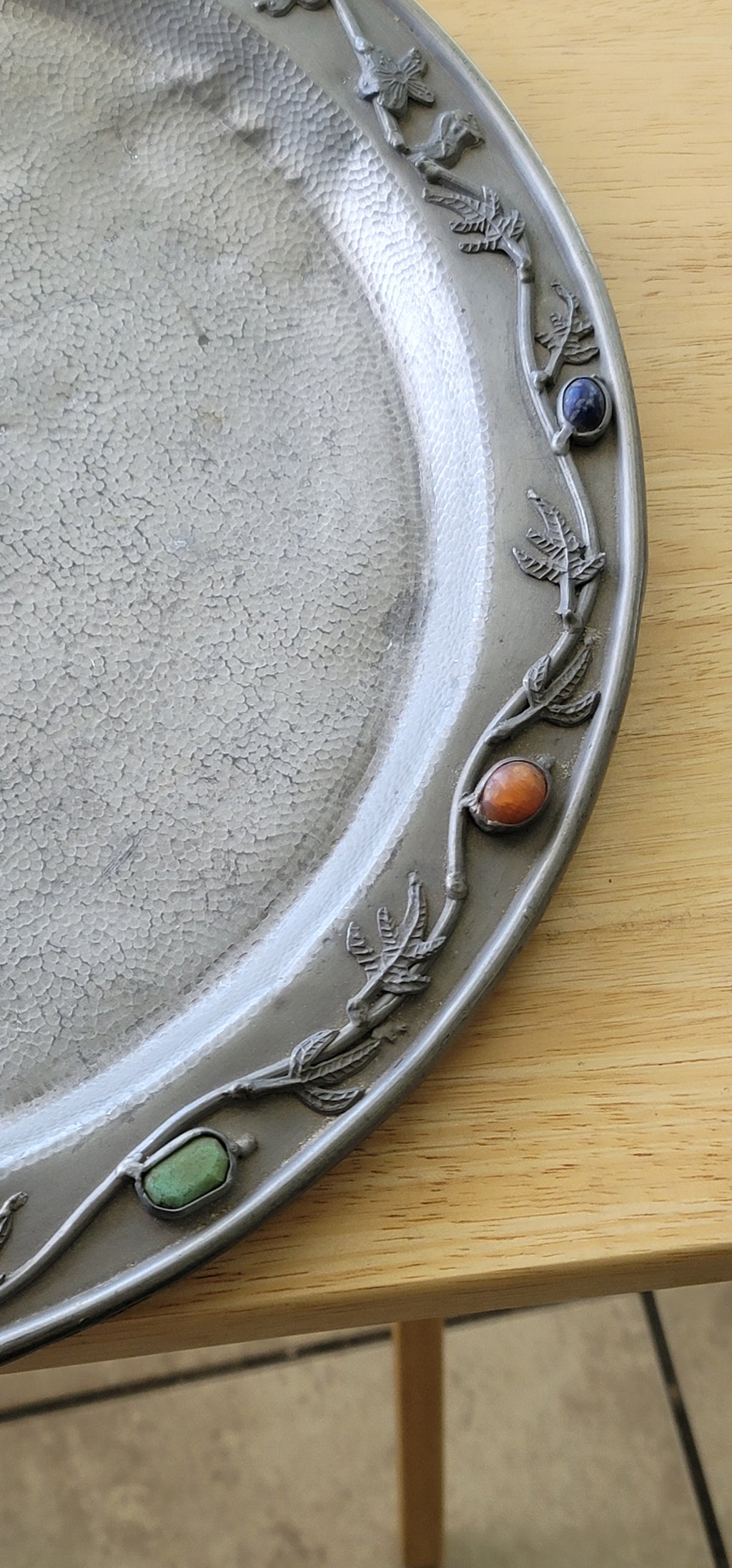 Antique Pewter Stone chinese Plate