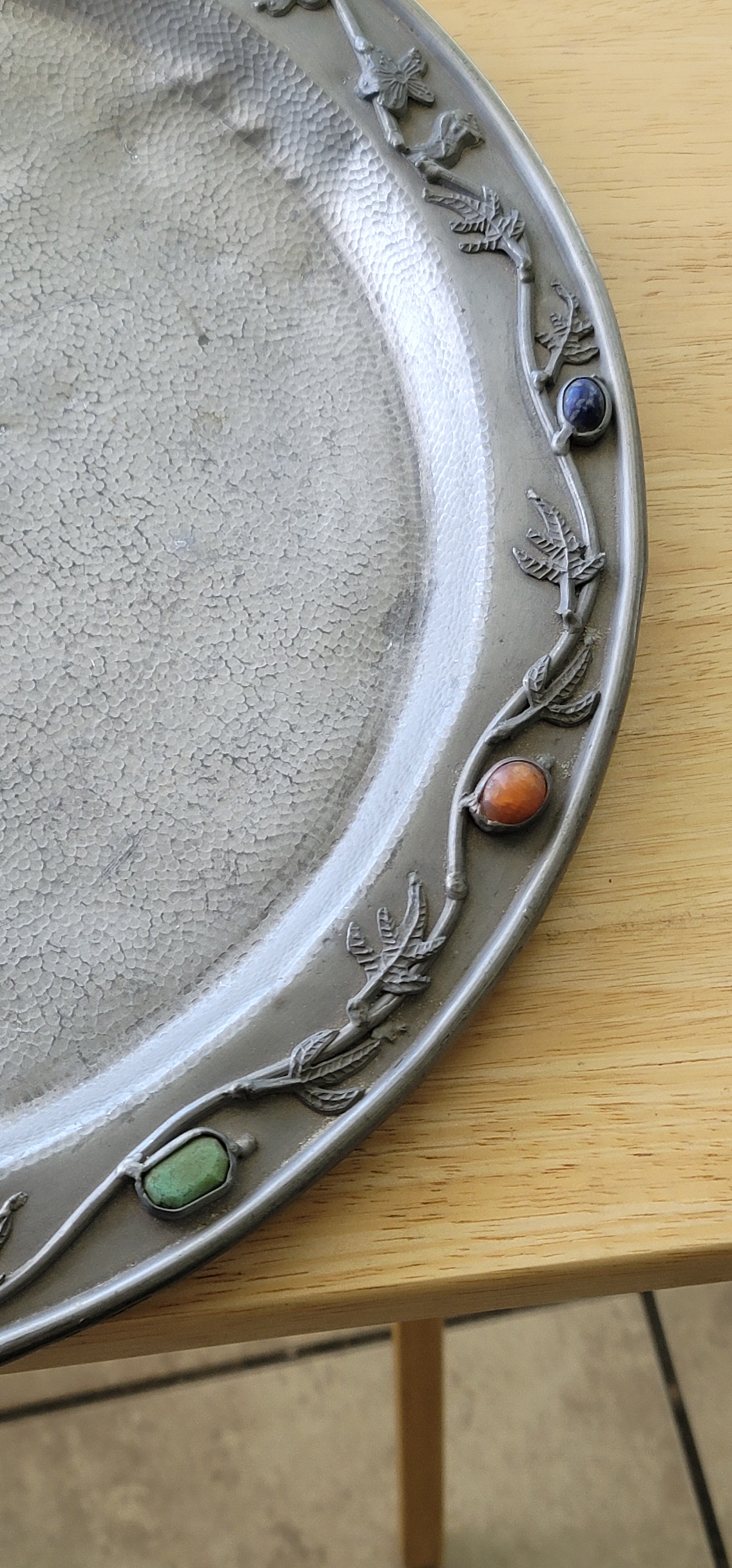 Antique Pewter Stone chinese Plate