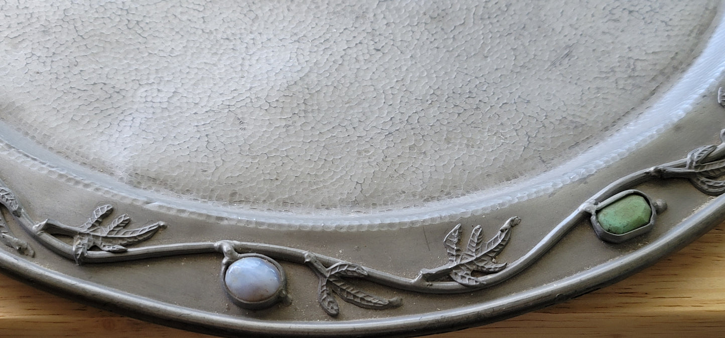 Antique Pewter Stone chinese Plate